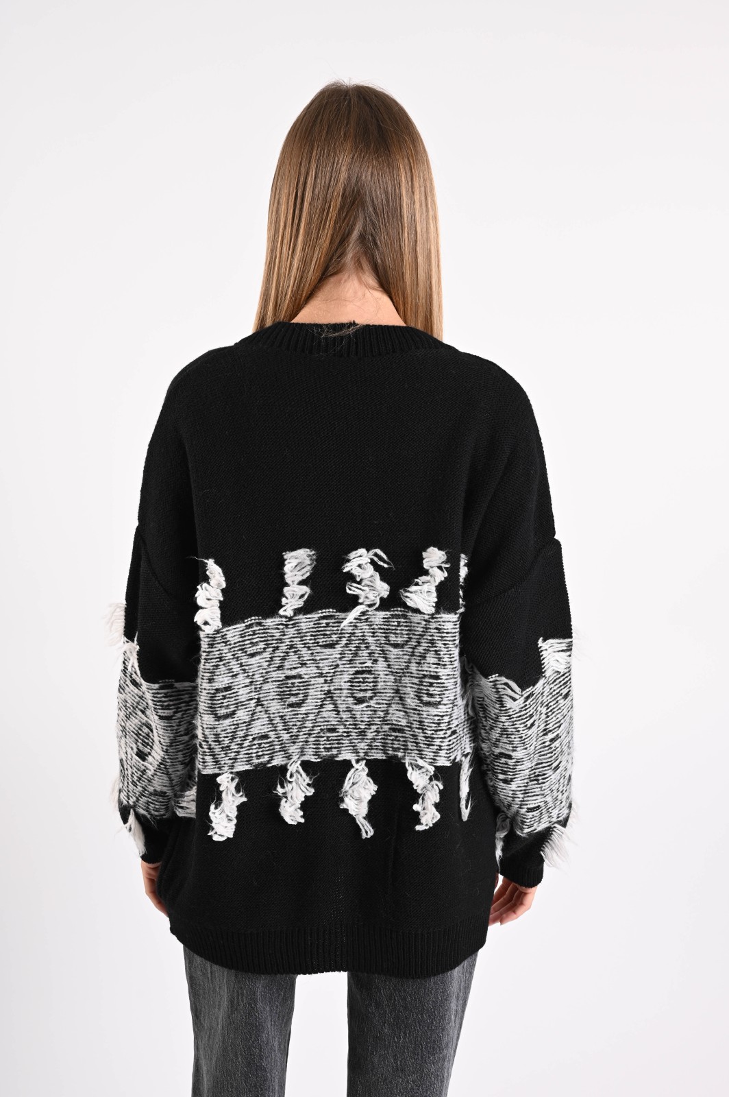 CARDIGAN JACQUARD CON FRANGE - immagine 3