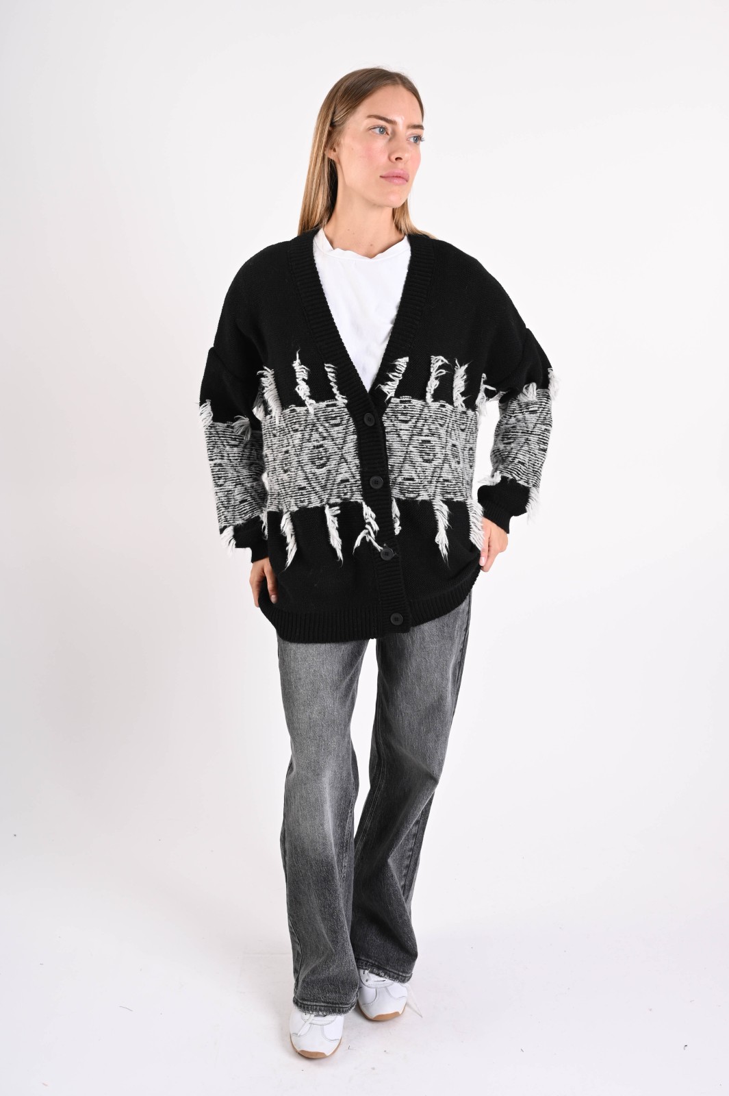 CARDIGAN JACQUARD CON FRANGE - immagine 4