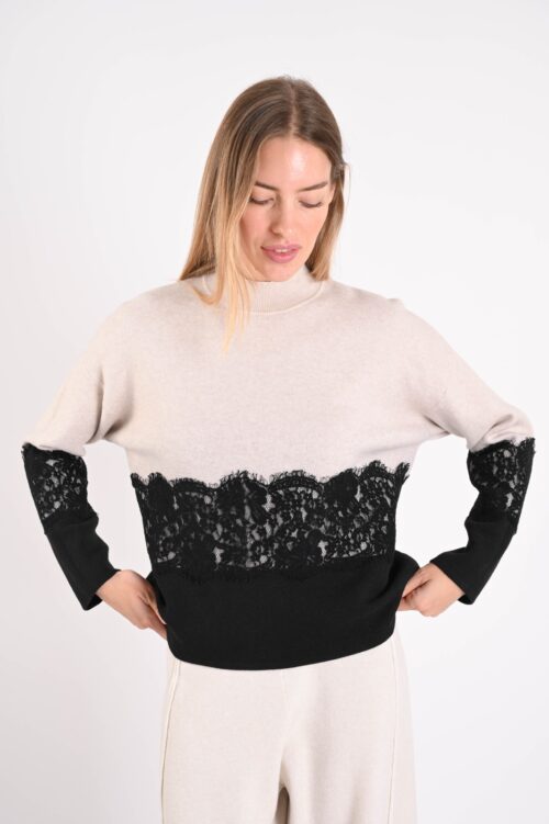 Alternative view of MAGLIA CON INSERTI IN PIZZO