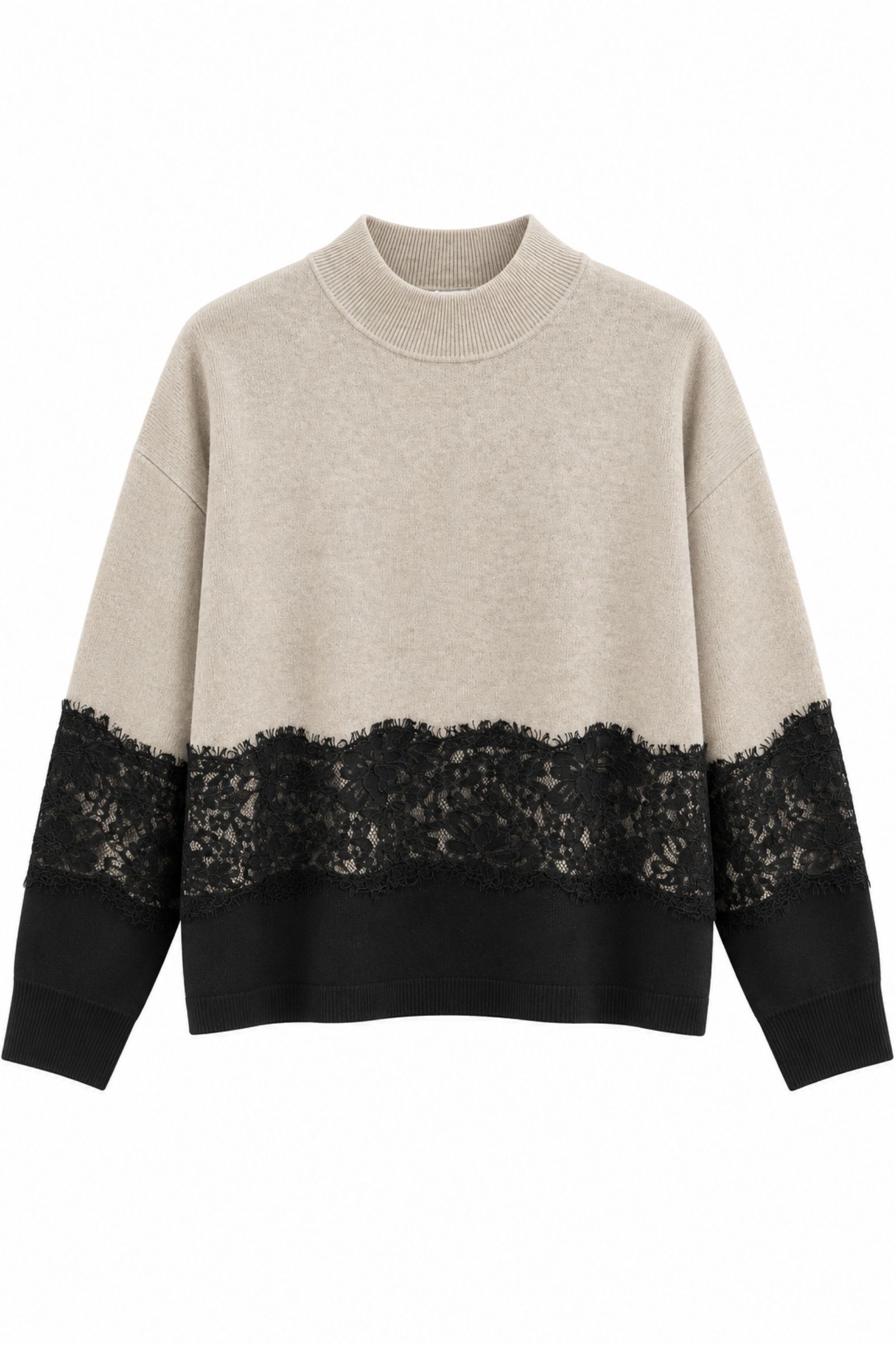 U100062-06_BEIGE MAGLIA CON INSERTI IN PIZZO - Beige, TU