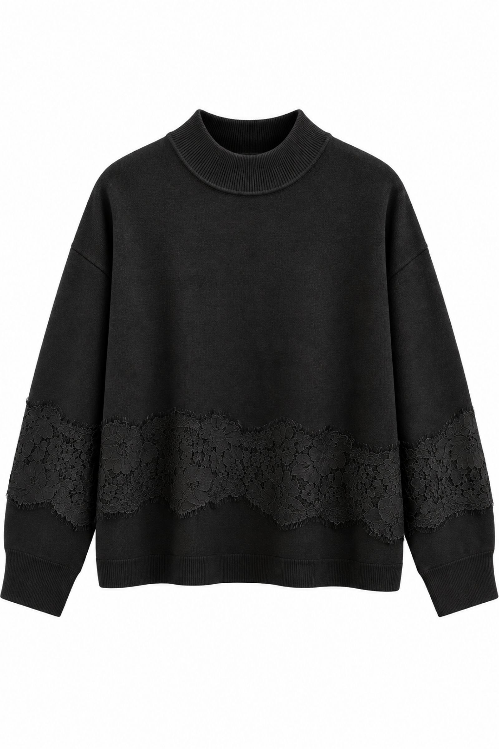 U100062-06_NERO MAGLIA CON INSERTI IN PIZZO - Nero, TU