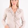 CARDIGAN CON VOLANT E FIORI APPLICATI