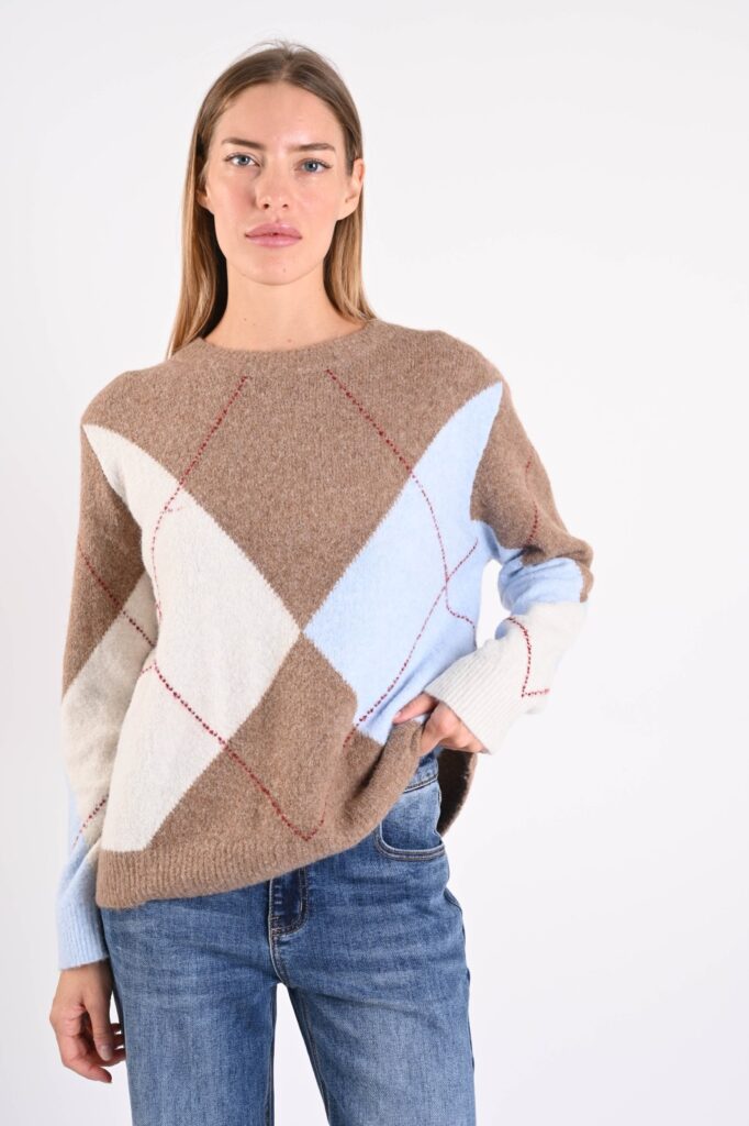 MAGLIONE GIROCOLLO CON FANTASIA ROMBI 
