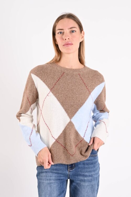 Alternative view of MAGLIONE GIROCOLLO CON FANTASIA ROMBI