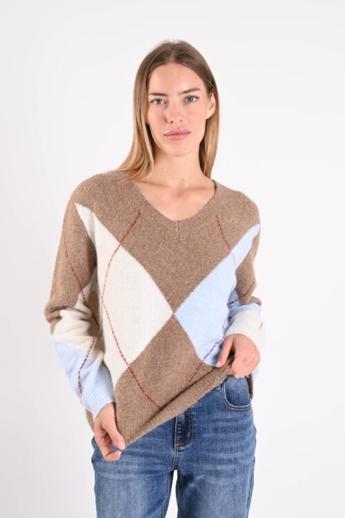 MAGLIONE SCOLLO A V CON FANTASIA ROMBI