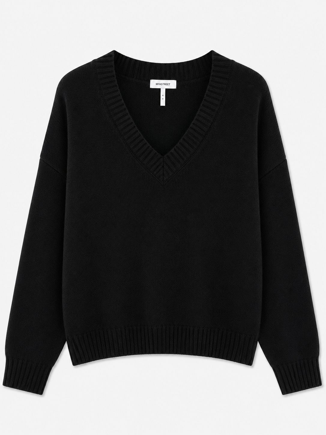 c77a1030-6d6d-485d-9505-cfc3254d9fb4 MAGLIA SCOLLO A V CON RIFINITURE A COSTINE - Nero, TU