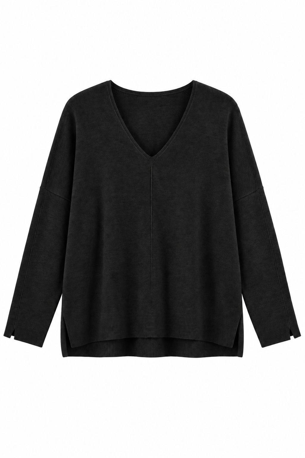 d0febb16-b98f-4d7d-b579-ce323351880e MAGLIA SCOLLO A V CON DETTAGLIO CUCITURA CENTRALE - Nero, TU