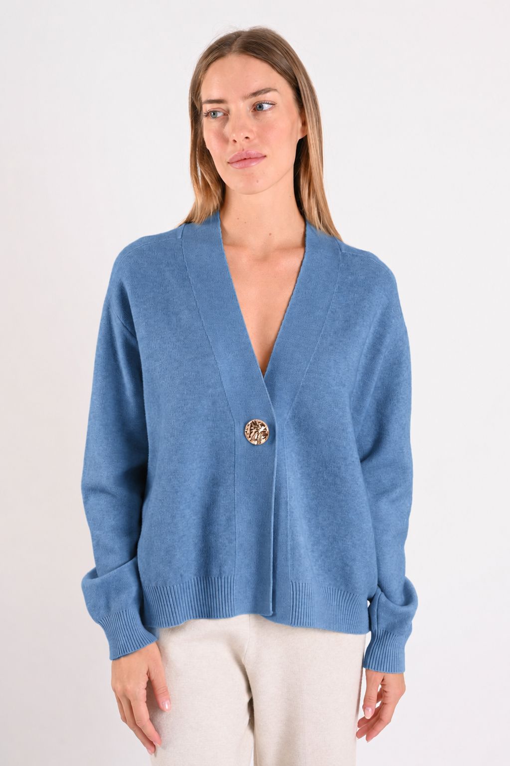 dbdc8b24-ea24-4583-85cc-0fd09b5ef8d8 CARDIGAN CORTO CON BOTTONE - Denim, TU