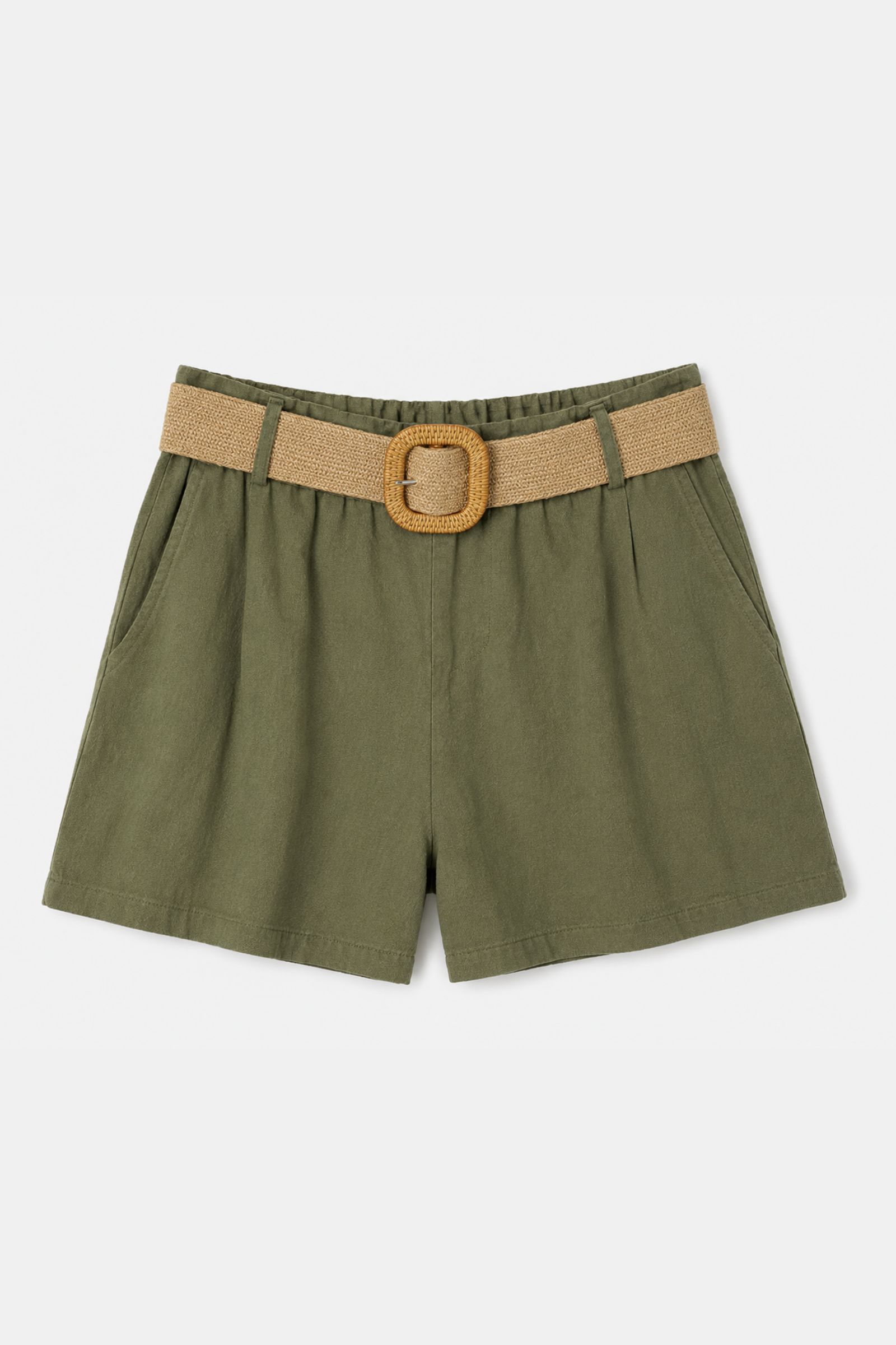 foto sito (11) SHORTS IN MISTO LINO CON CINTURA - Militare, S