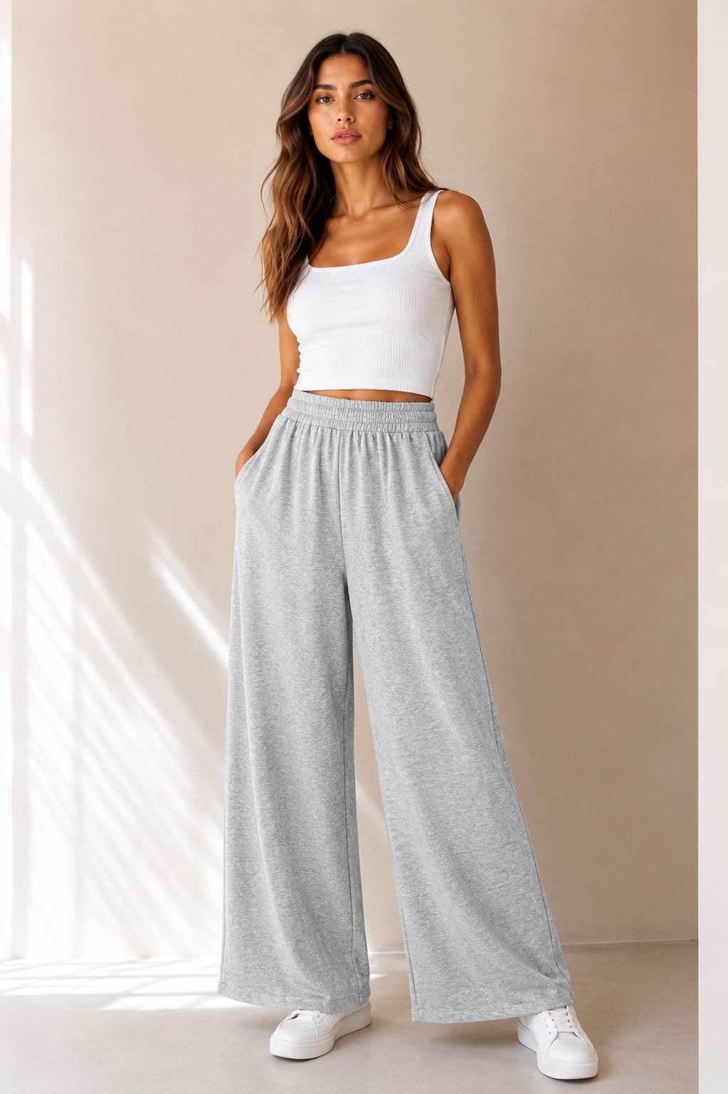 05ac0228-b708-448e-8d49-4fd5a0fe21a6 PANTALONE PALAZZO IN TESSUTO MORBIDO EFFETTO TUTA - Grau, XL
