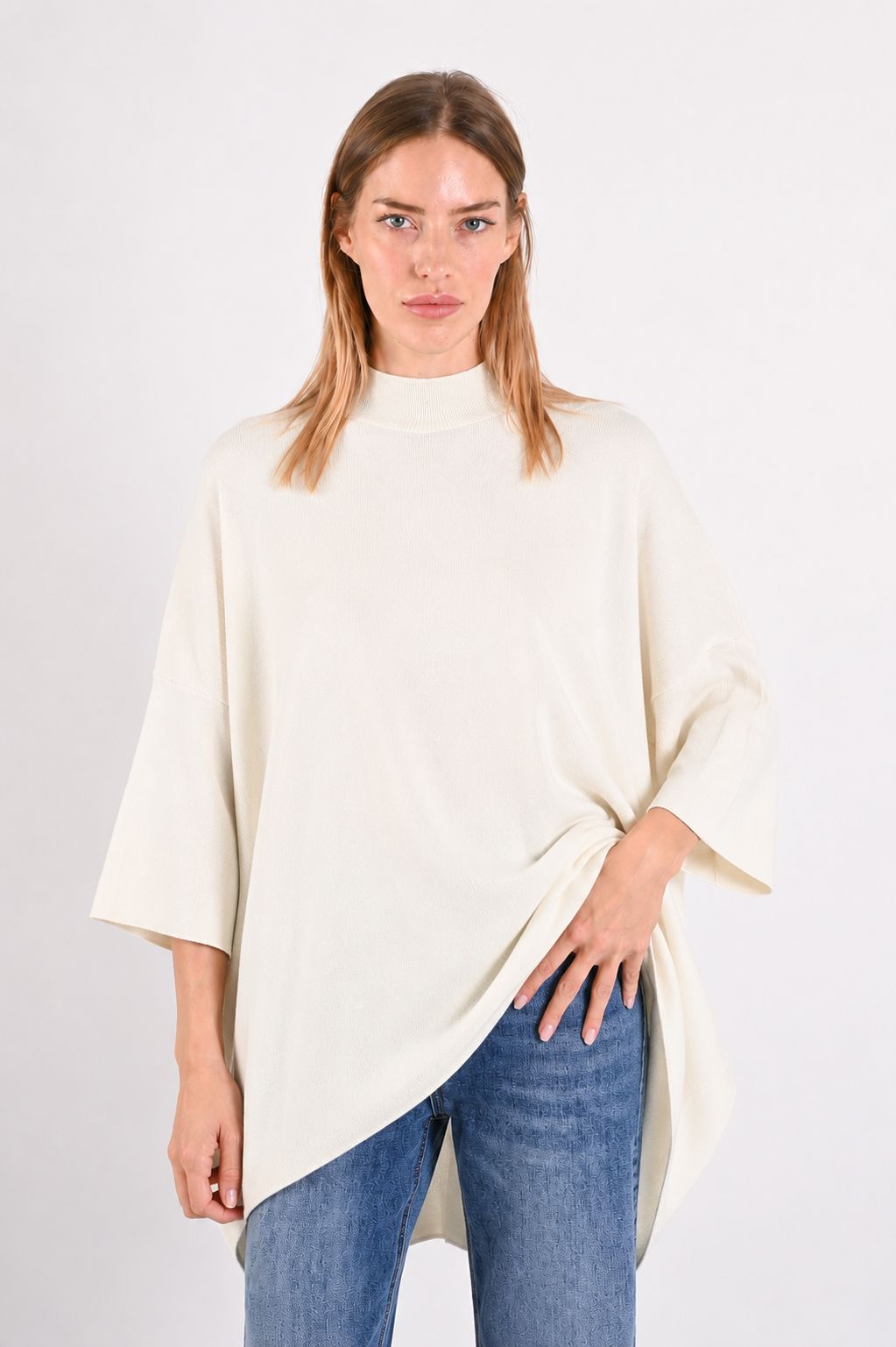 0ded0a75-1cbf-470d-a2c2-f97a63ec911a MAGLIA LUNGA CON MANICHE A 3/4 - Panna, TU
