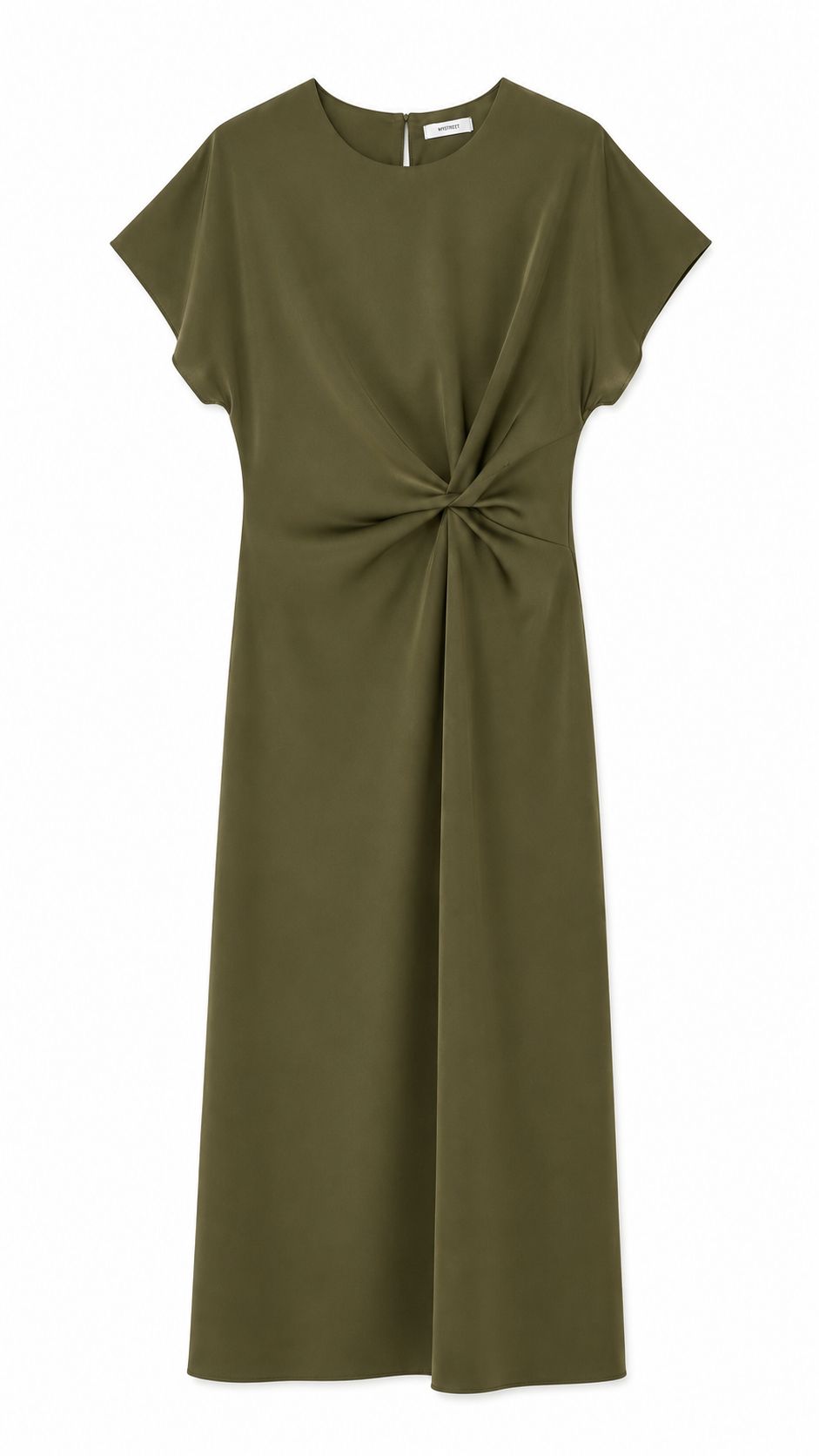 1290b08a-782e-4d18-9a55-039165063263 ABITO SATIN A MANICHE CORTE CON NODO LATERALE - Verde olive, S