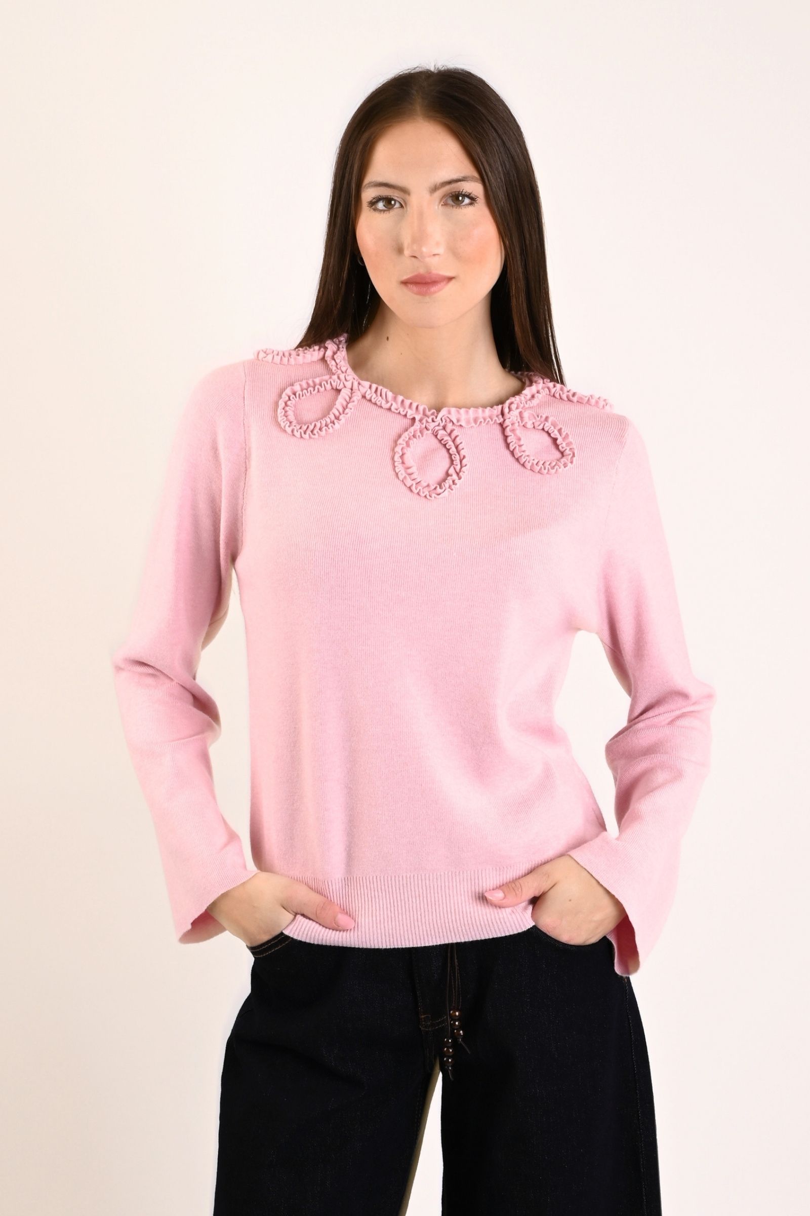134 MAGLIA CON APPLICAZIONI FLOREALI 3D - Rose, TU