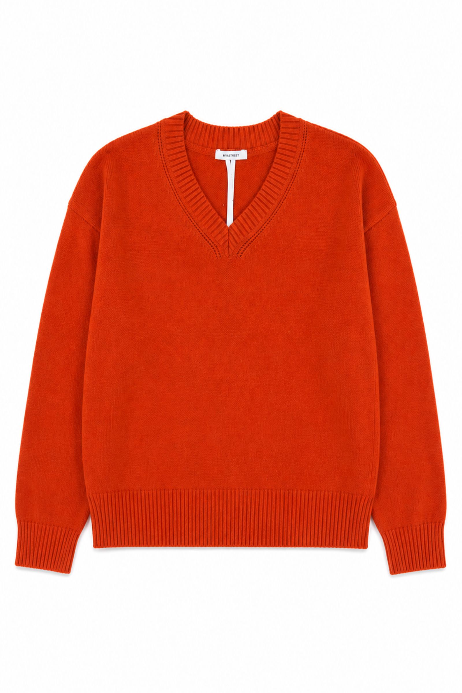 141 MAGLIA SCOLLO A V CON RIFINITURE A COSTINE - Arancio, TU