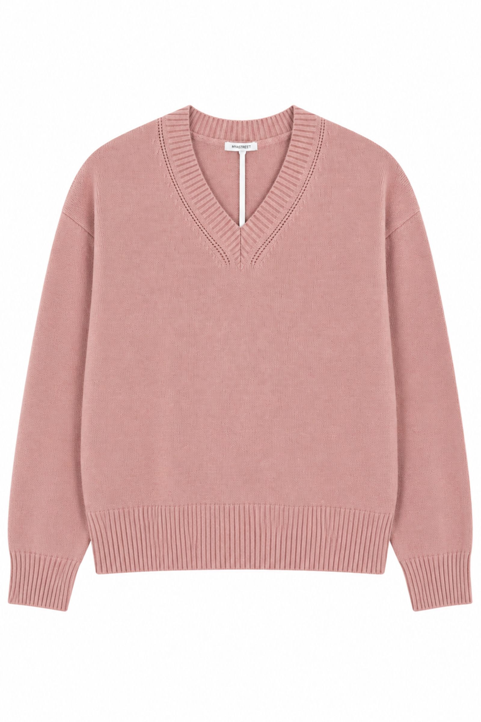 143 MAGLIA SCOLLO A V CON RIFINITURE A COSTINE - Rosa, TU