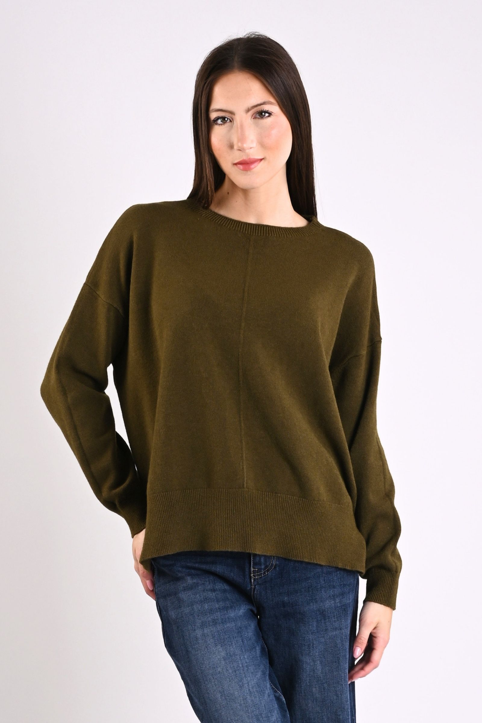 18 MAGLIONE GIROCOLLO CON CUCITURA CENTRALE - Militare, TU
