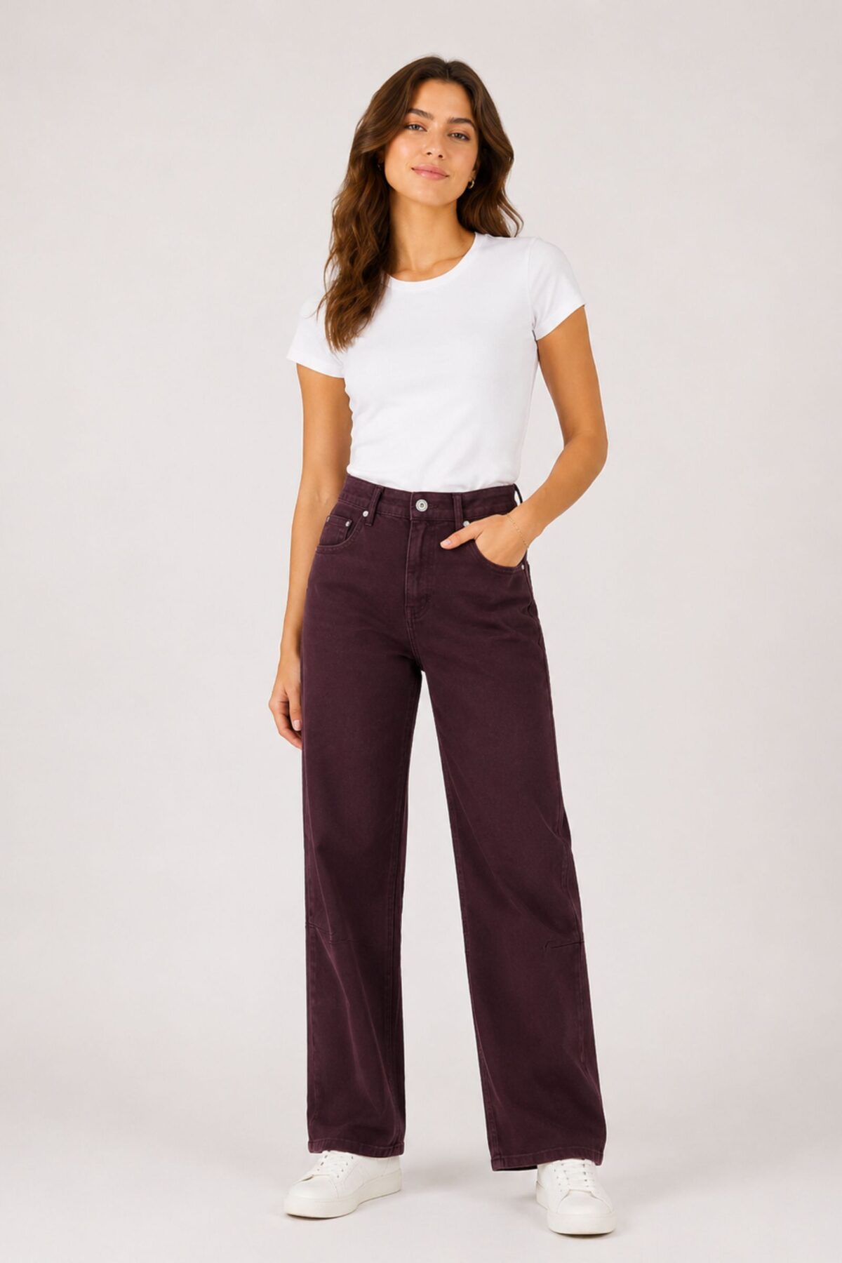 19-1200x1800 PANTALONI JEANS COLORATI CARROT FIT - Prugna, XS