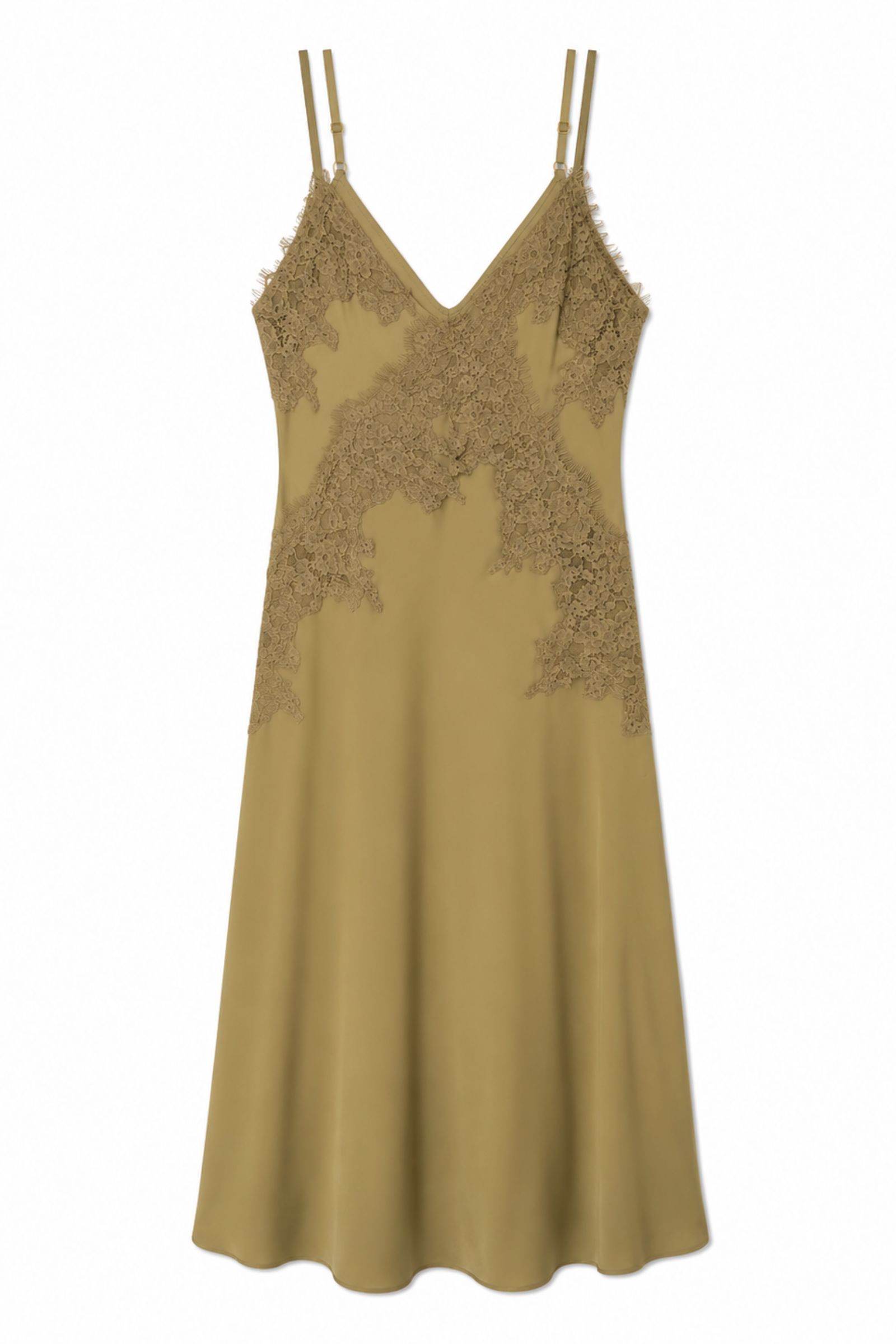 2 ABITO IN SATIN CON INSERTI IN PIZZO - Verde olive, S