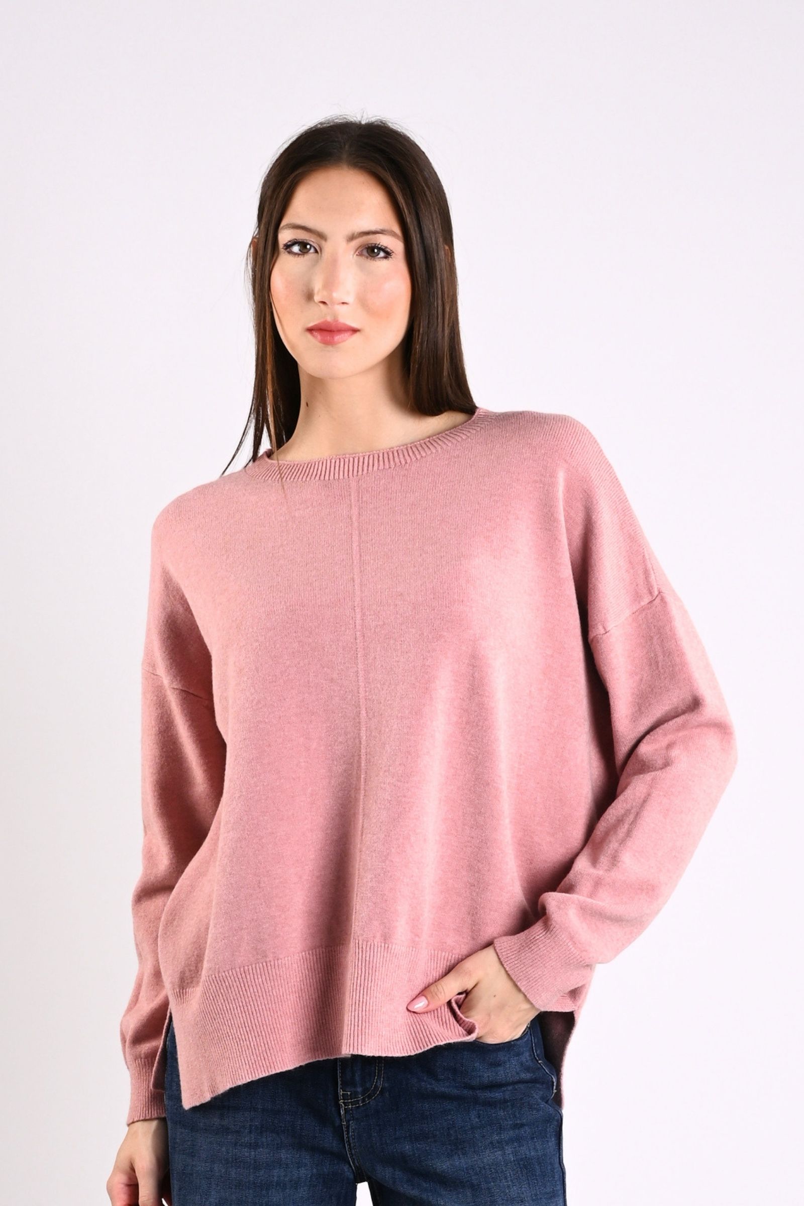 21 MAGLIONE GIROCOLLO CON CUCITURA CENTRALE - Rosa, TU