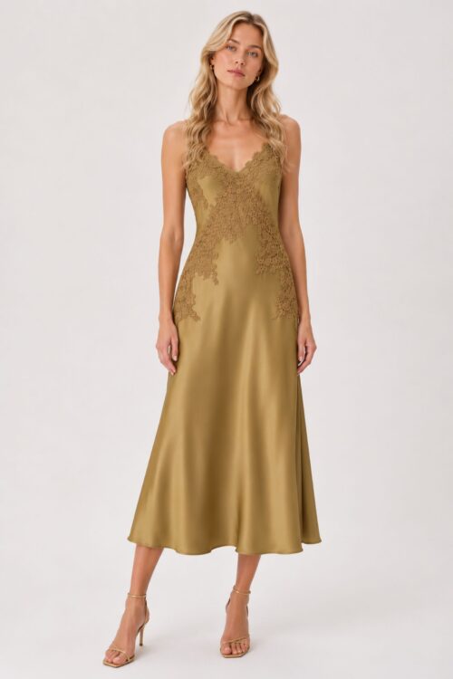 ABITO IN SATIN CON INSERTI IN PIZZO