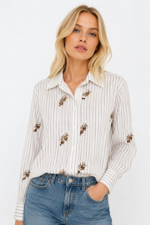 CAMICIA GESSATA CON PAILLETTES RICAMATE
