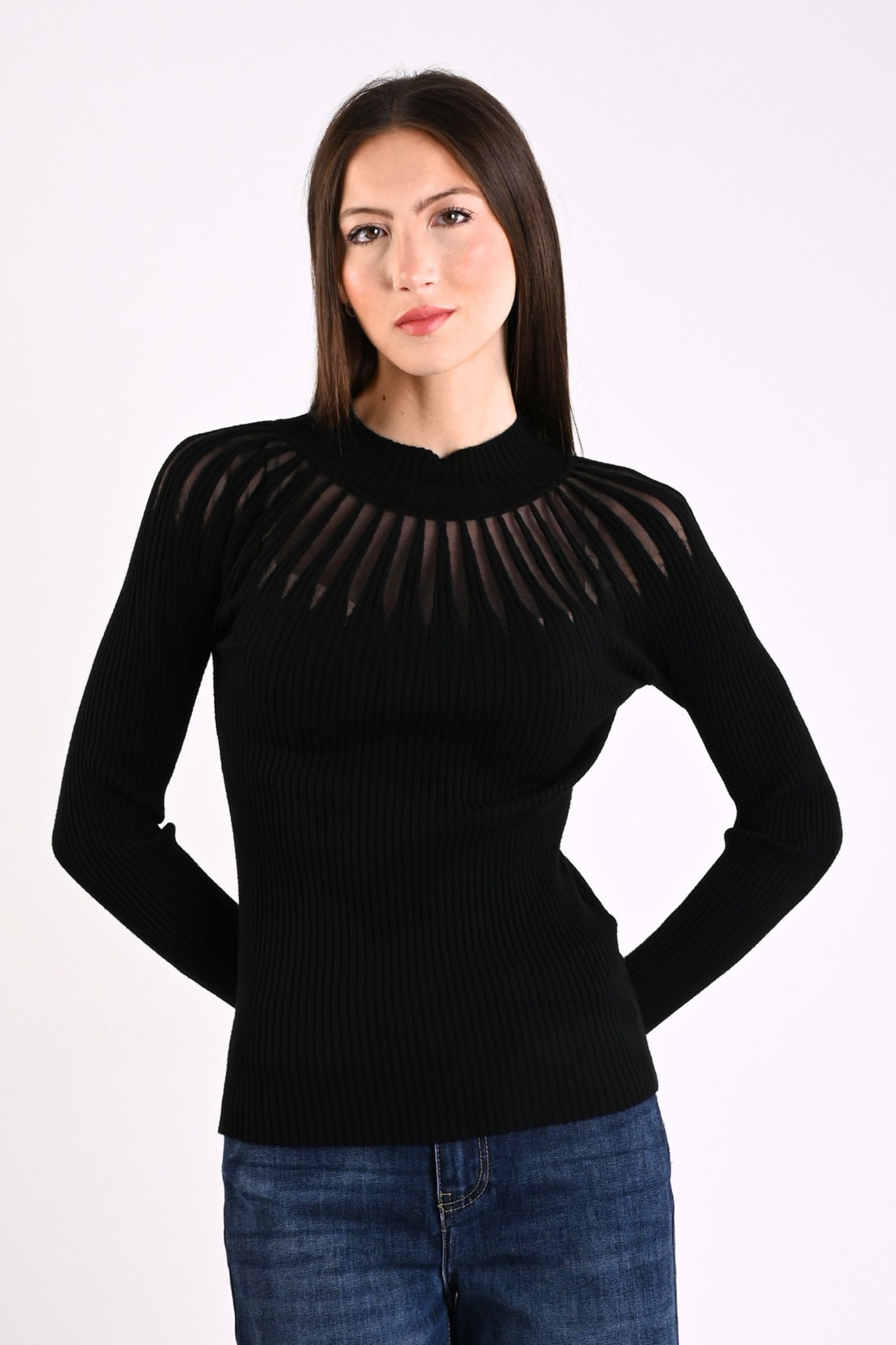 32 MAGLIA CON EFFETTO TRASPARENZA - Nero, TU