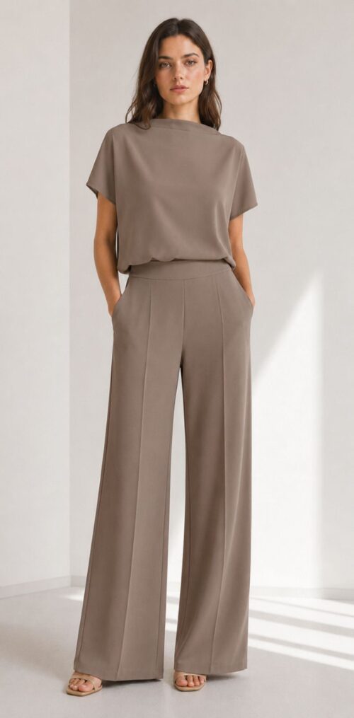 Alternative view of PANTALONE A PALAZZO CON ELASTICO IN VITA IN CADY