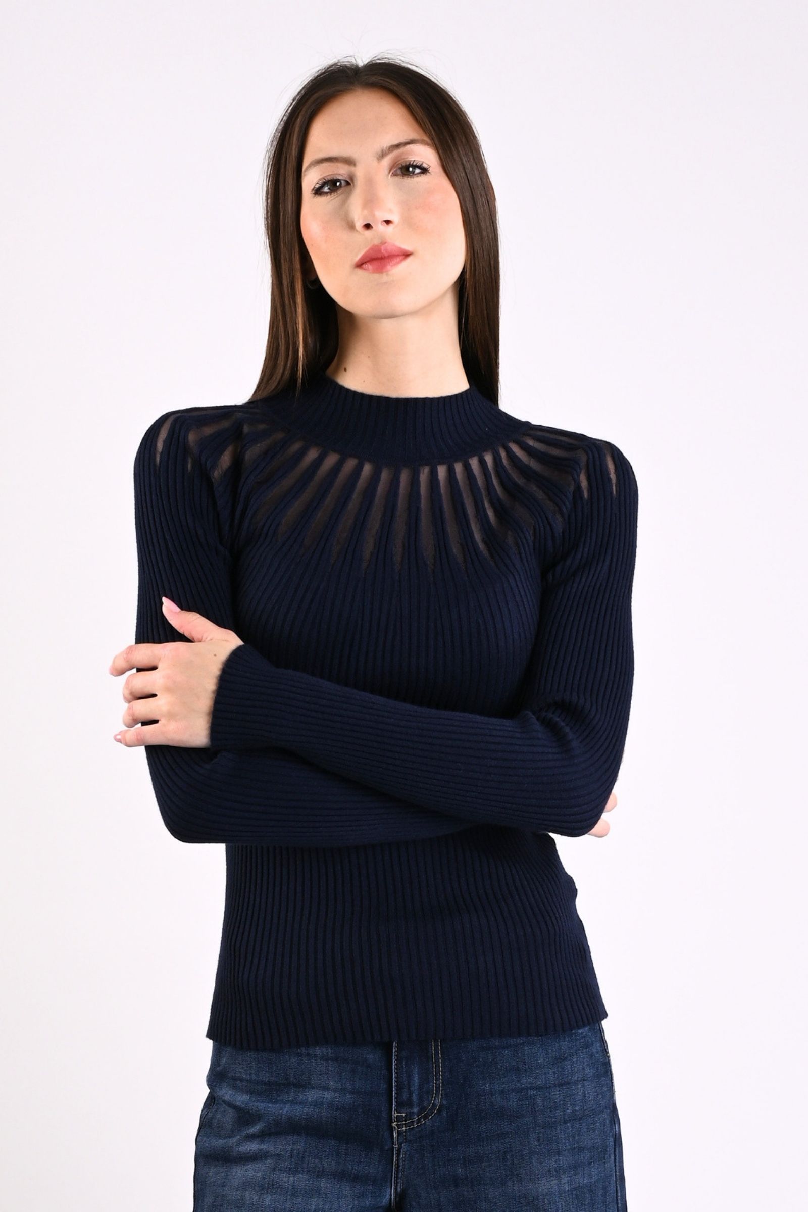 35 MAGLIA CON EFFETTO TRASPARENZA - Blu, TU