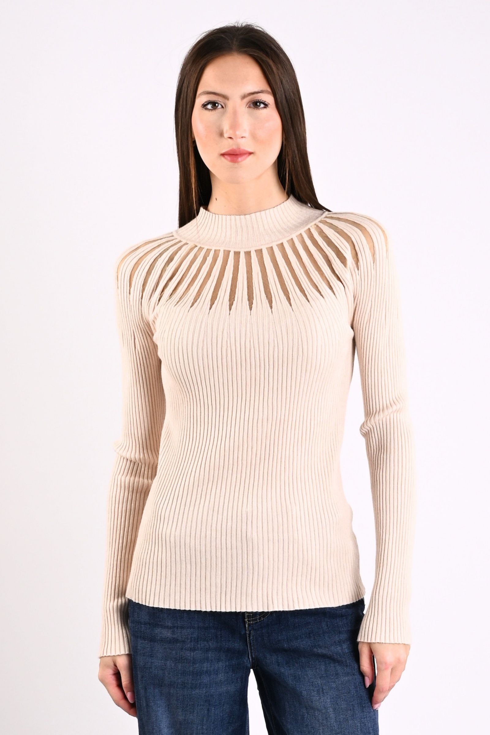 37 MAGLIA CON EFFETTO TRASPARENZA - Beige, TU