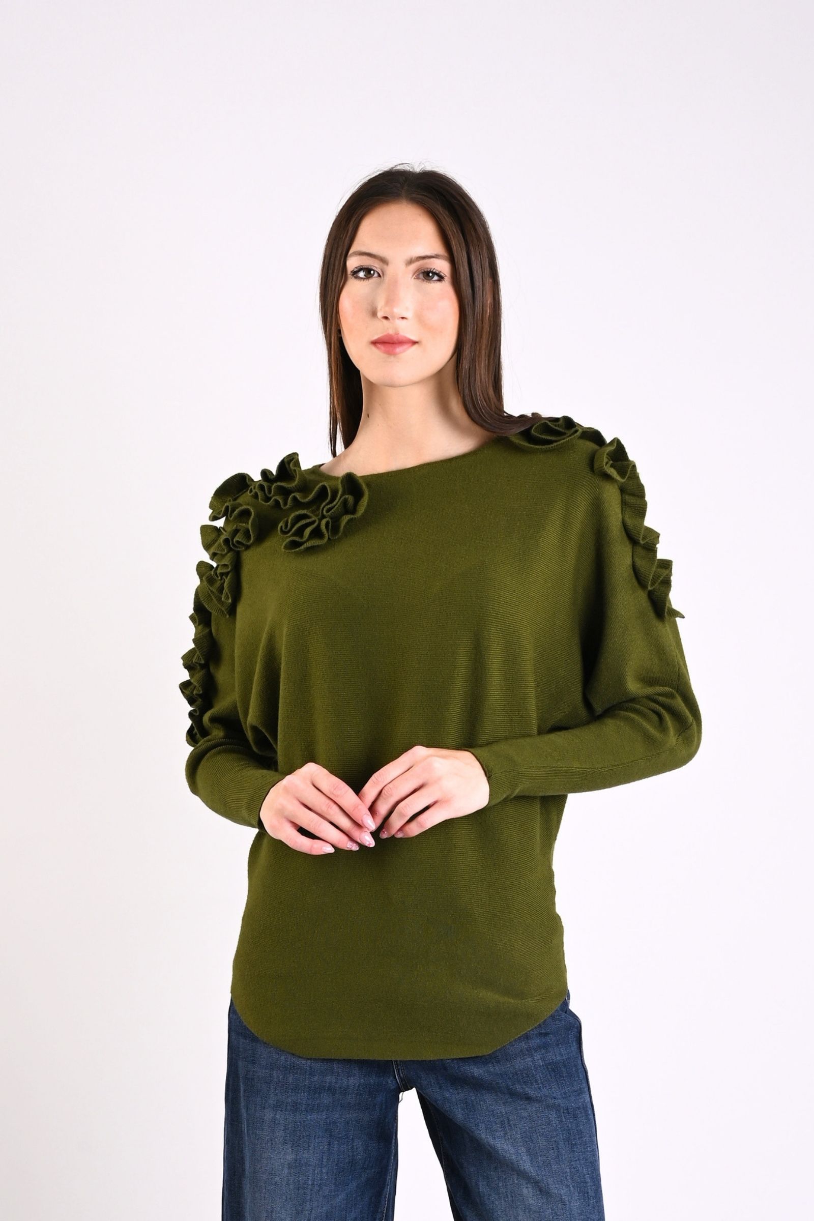 47 MAGLIA CON DECORAZIONI VOLANT SULLE SPALLE - Olio, TU