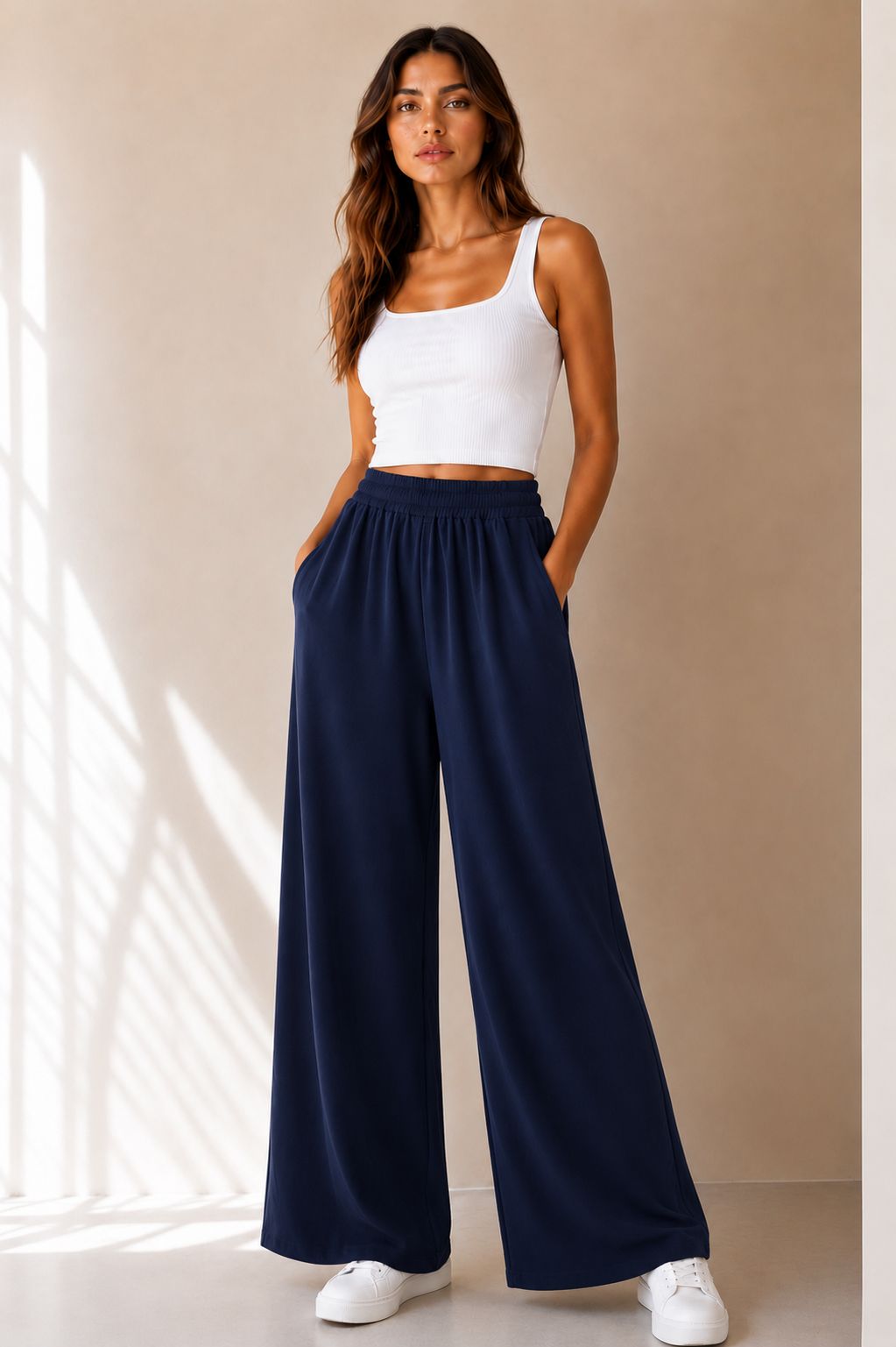 4e09a0a8-5861-4e27-8953-844dad6e8651 PANTALONE PALAZZO IN TESSUTO MORBIDO EFFETTO TUTA - Blau, XL
