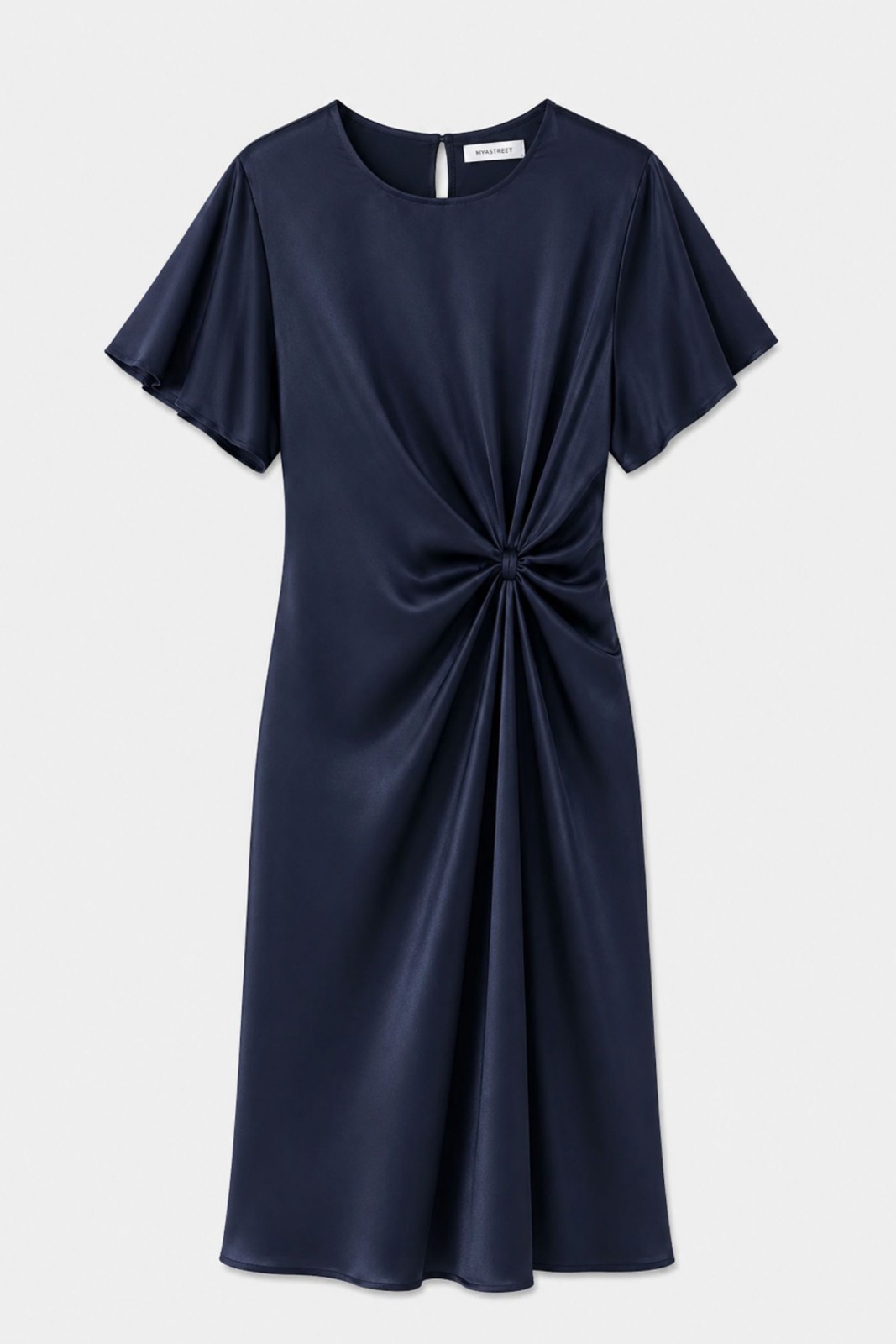 52 ABITO SATIN A MANICHE CORTE CON NODO LATERALE - Blu, S