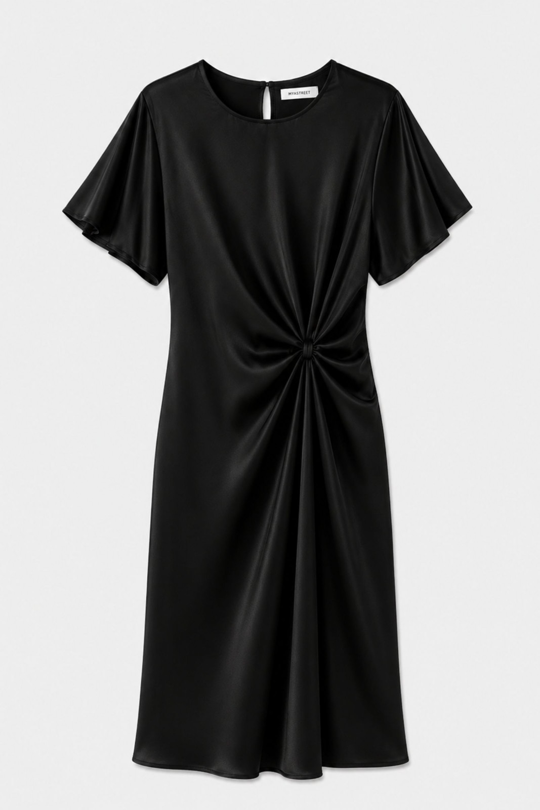 53 ABITO SATIN A MANICHE CORTE CON NODO LATERALE - Nero, S