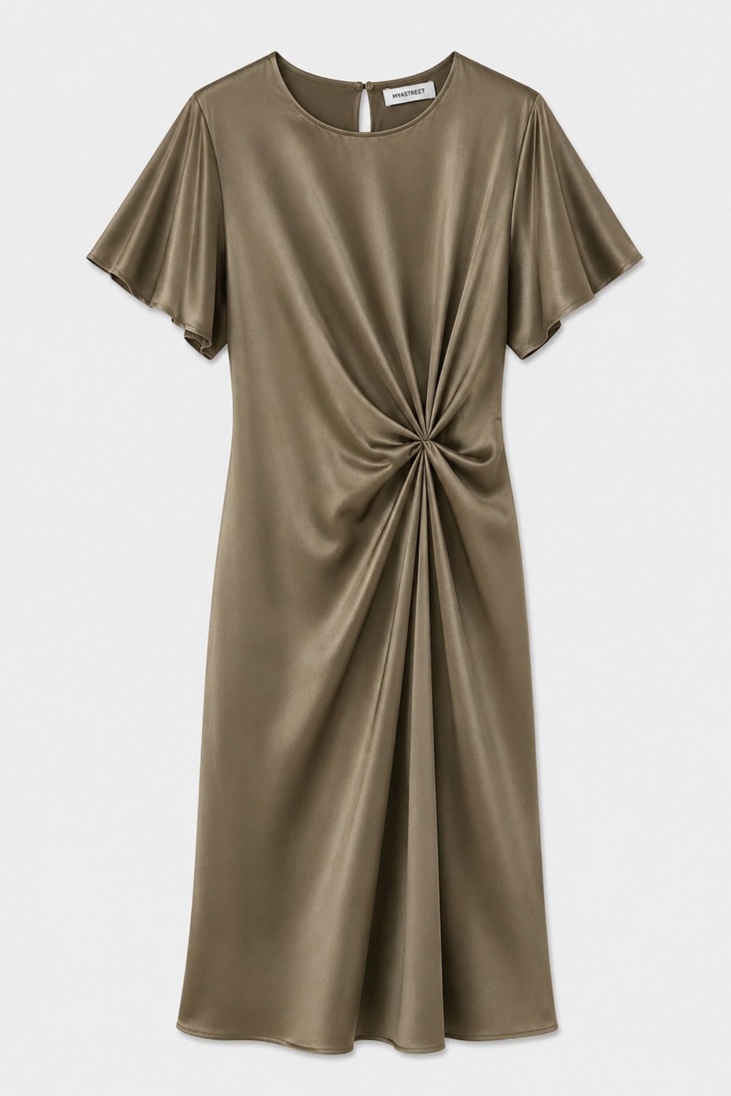 54 ABITO SATIN A MANICHE CORTE CON NODO LATERALE - Fango, S