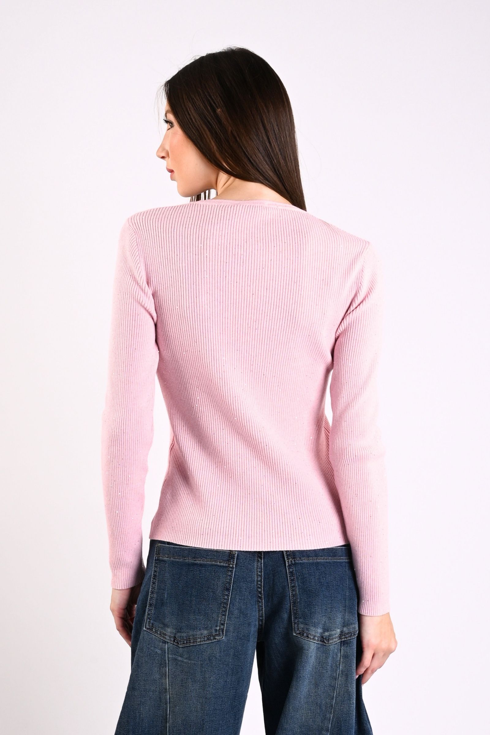 MAGLIA A COSTINE ADERENTE CON MICRO PAILLETTES - immagine 4