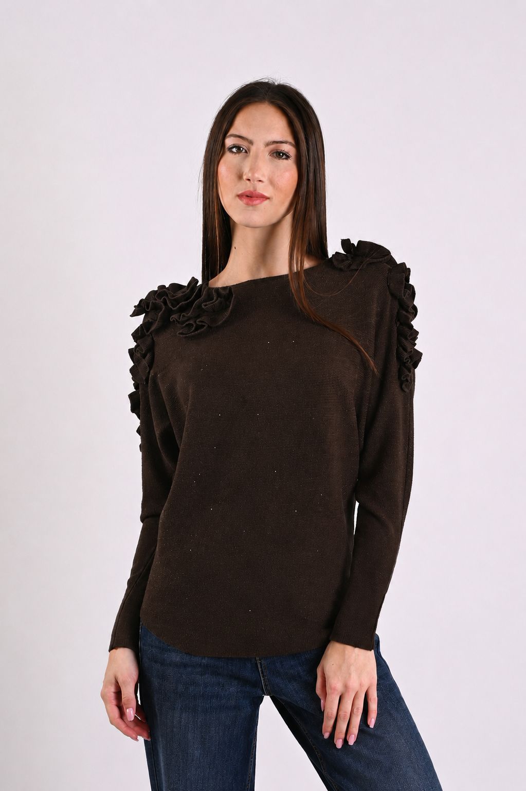 57460b52-0d44-4d2a-88e4-9e1cc184ed09 MAGLIA CON DECORAZIONI VOLANT SULLE SPALLE - Moro, TU