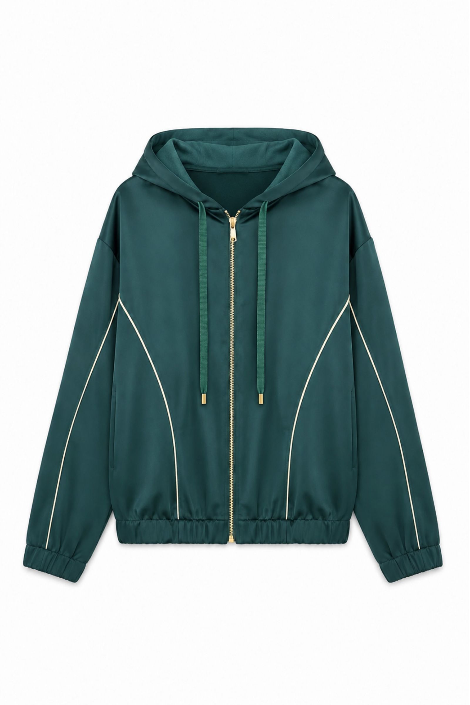 7 FELPA IN TESSUTO ACETATO CON CAPPUCCIO E ZIP - Verde, S
