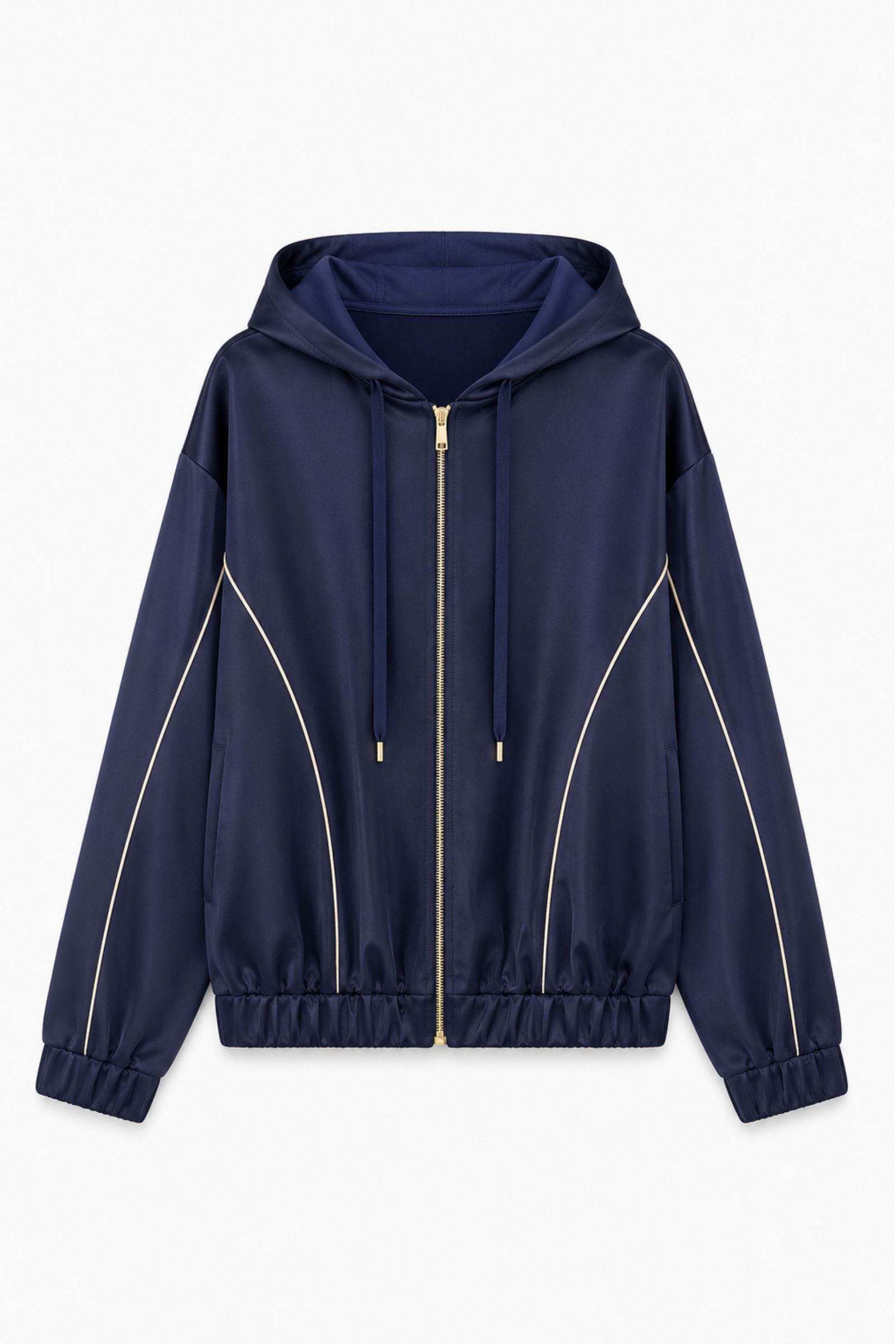 9 FELPA IN TESSUTO ACETATO CON CAPPUCCIO E ZIP - Blu, S