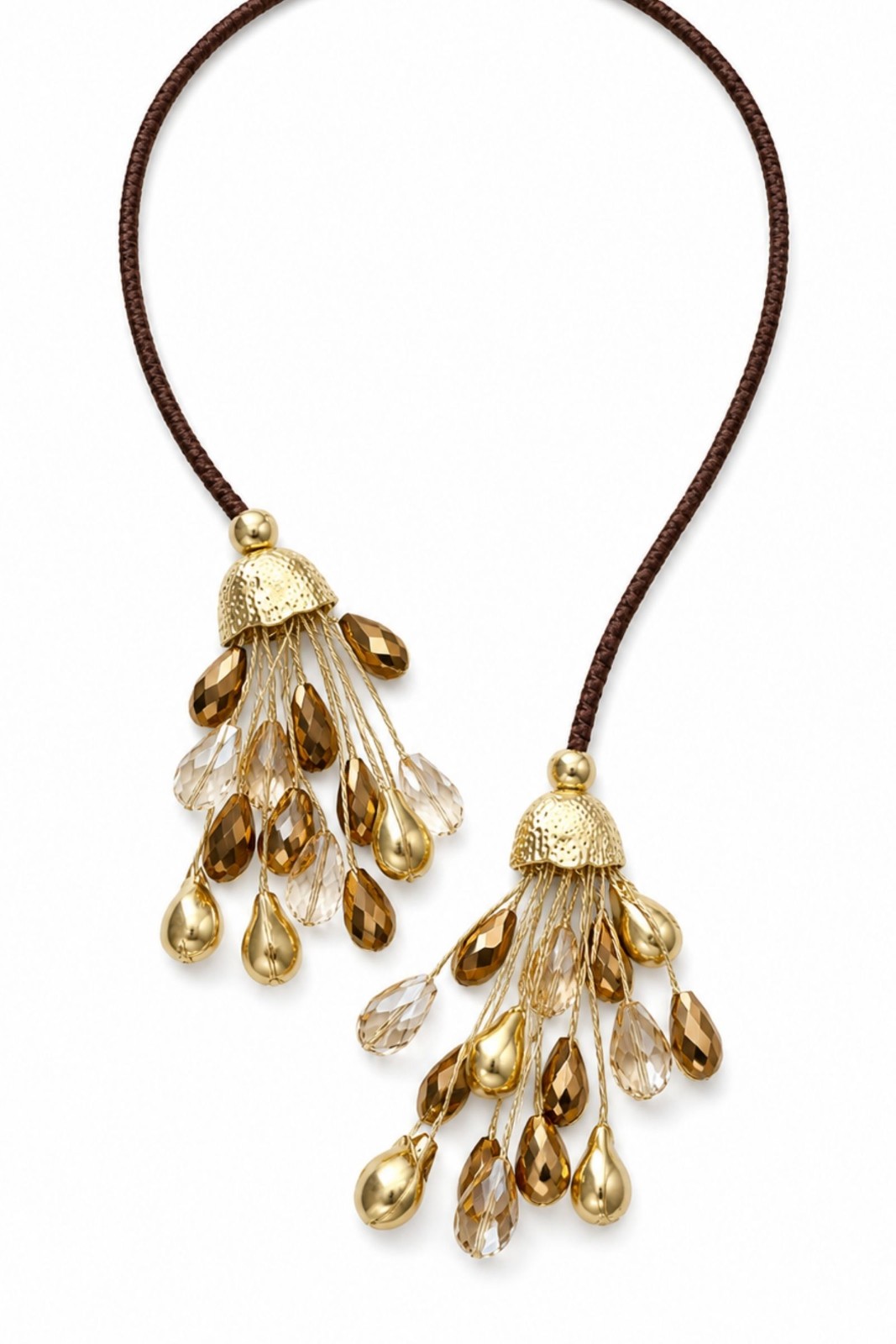 BI224-06_MARRONE COLLANA CON CIONDOLI A GOCCIA E CRISTALLI - Marrone, TU