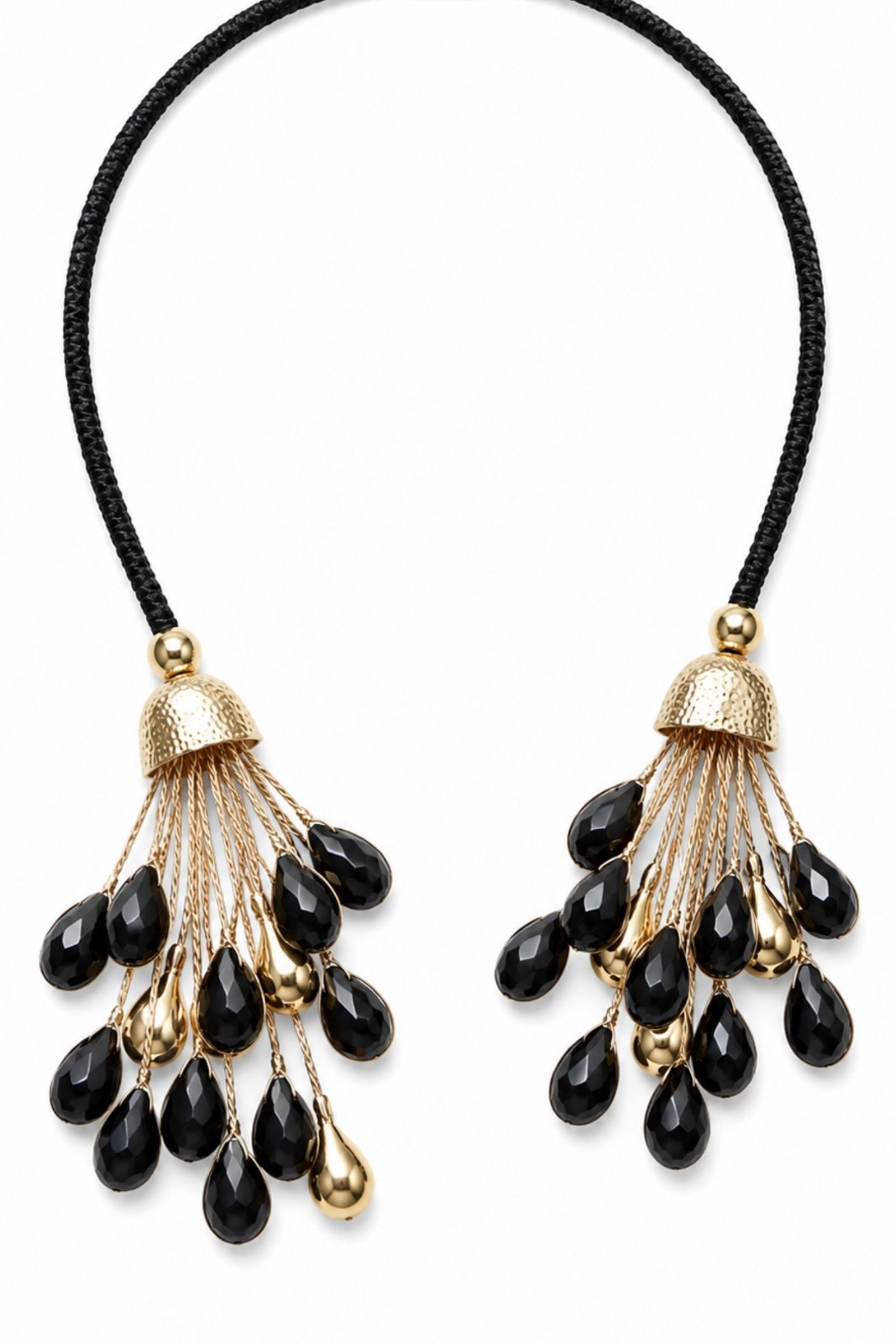 BI224-06_NERO COLLANA CON CIONDOLI A GOCCIA E CRISTALLI - Nero, TU
