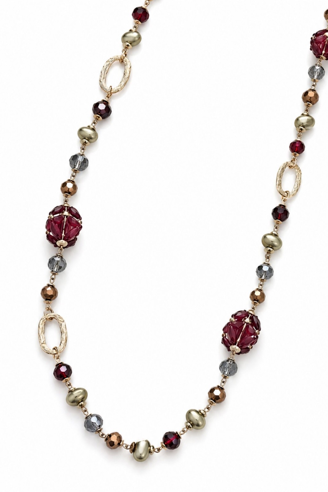 BI226-06_BORDO COLLANA LUNGA CON CRISTALLI E DETTAGLI DORATI - Bordeaux, TU
