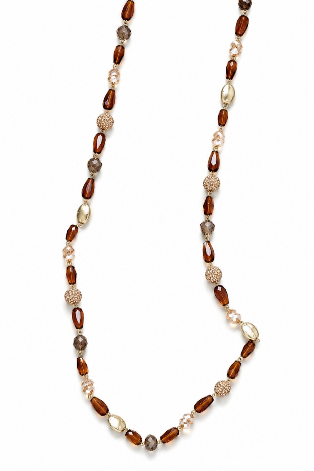 BI227-06_MARRONE COLLANA LUNGA CON CRISTALLI MULTICOLOR E DETTAGLI DORATI - Marrone, TU