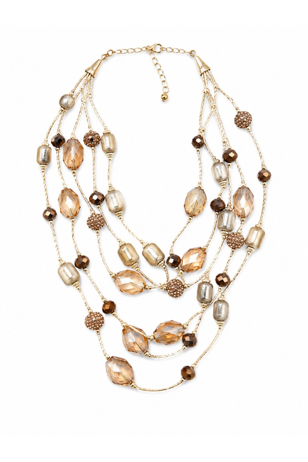 BI228-06_BRONZO COLLANA CON CRISTALLI E DETTAGLI DORATI - Bronzo, TU