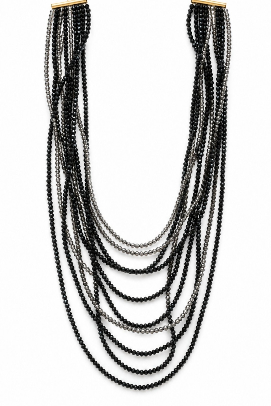 BI229-06_NERO COLLANA MULTIFILO CON CRISTALLI SFACCETTATI - Nero, TU