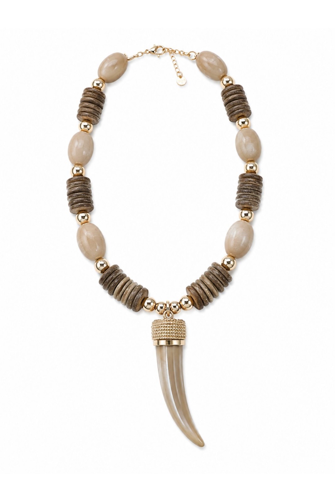 BI230-06_MARRONE COLLANA CON DETTAGLI EFFETTO LEGNO E CORNO - Marrone, TU