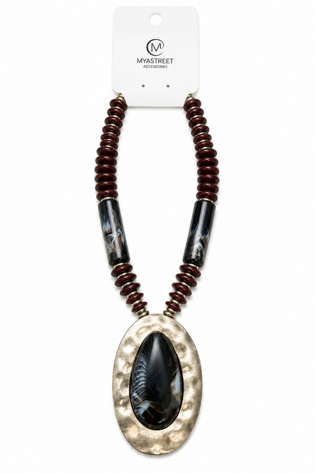 COLLANA CON MAXI CIONDOLO OVALE E PERLE DECORATIVE - immagine 2