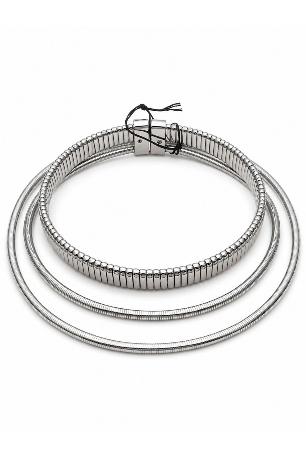 BI233-06_ARGENTO COLLANA GIROCOLLO MULTIFILO EFFETTO MAGLIA METALLICA - Argento, TU