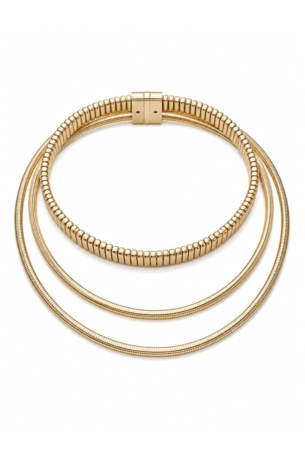 BI233-06_ORO COLLANA GIROCOLLO MULTIFILO EFFETTO MAGLIA METALLICA - Oro, TU