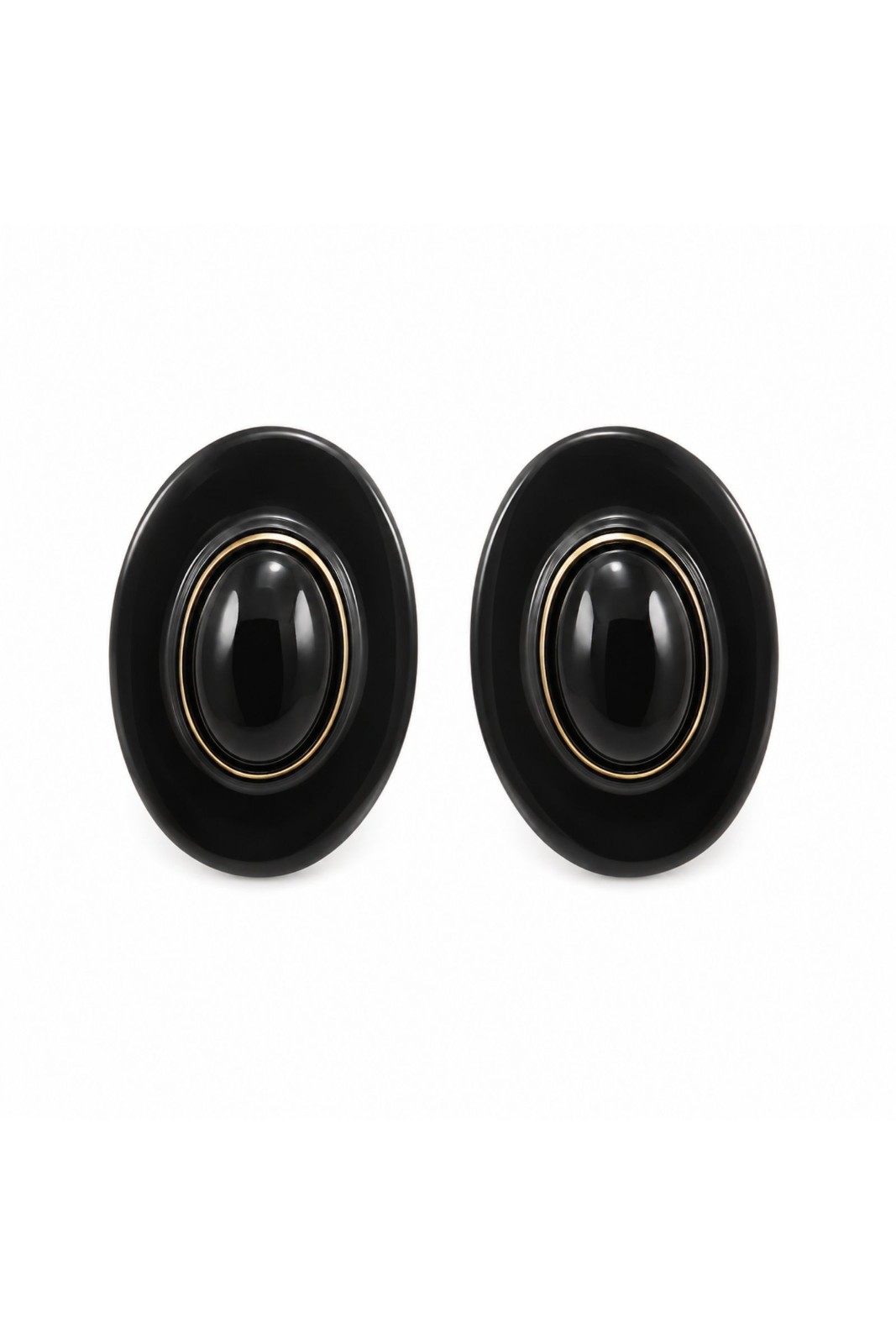 BI244-06_NERO ORECCHINI OVALI EFFETTO RESINA CON PIETRA CENTRALE - Nero, TU