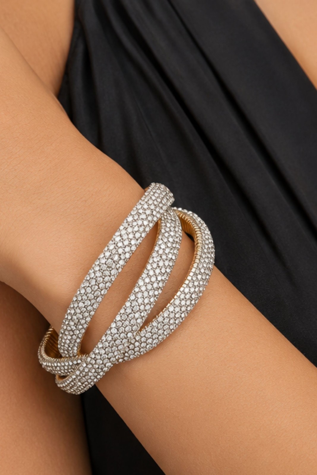 BRACCIALE A DOPPIO ELASTICO CON STRASS ALL OVER - immagine 3